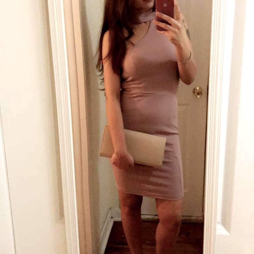 choker neck mini dress